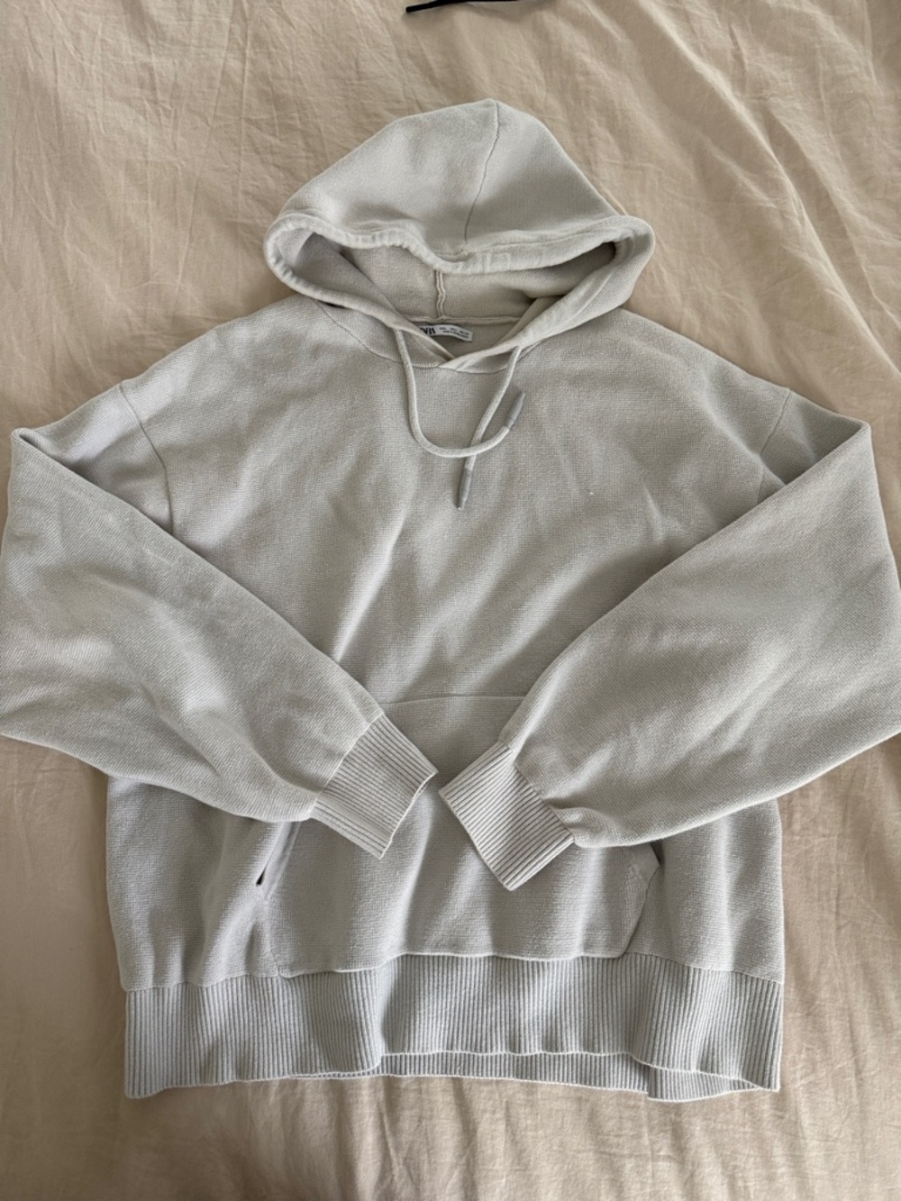 Zara Cream Hooded knit Sweatshirt with Drawstrings